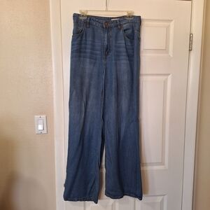 Oat New York Chambray Palazzo High Rise Wide Leg Pants Blue Size 10/30